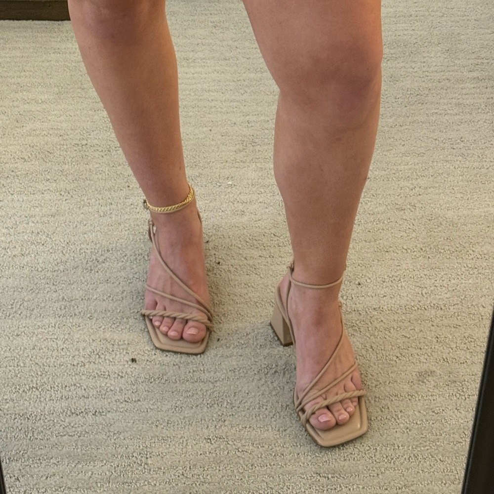 Marc Fisher Tan Heels with Modern Straps